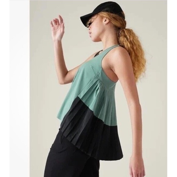NWT Athleta Swing Forward Pleated Tank Size XSmall Deep Ocean Teal Black Relaxed - Picture 4 of 7